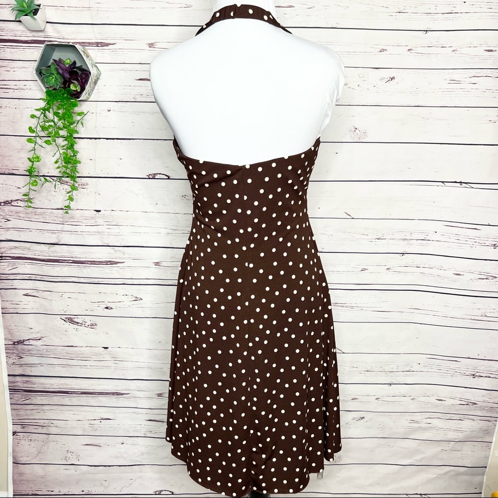 Brown & Cream Polka Dot Pinup Party Dress Size Medium 9/10 - Picture 5 of 10